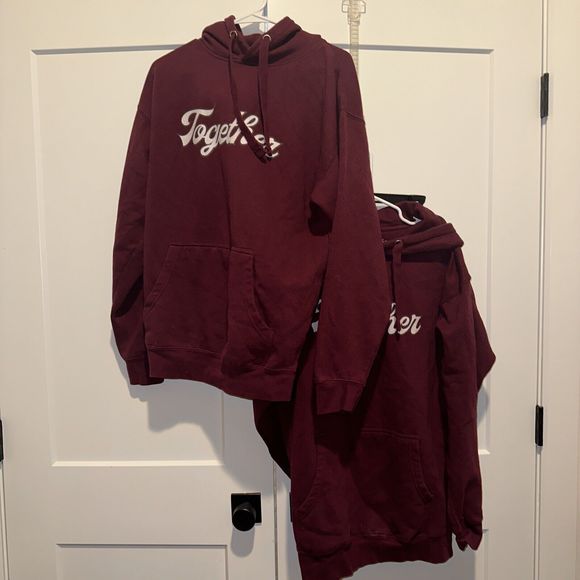 Together Tops - Teddy & Tina Together Couple Hoodies Size Large Oversized Burgandy
